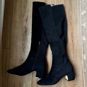 J. Crew Knee High Black Suede Heel Boots size 8